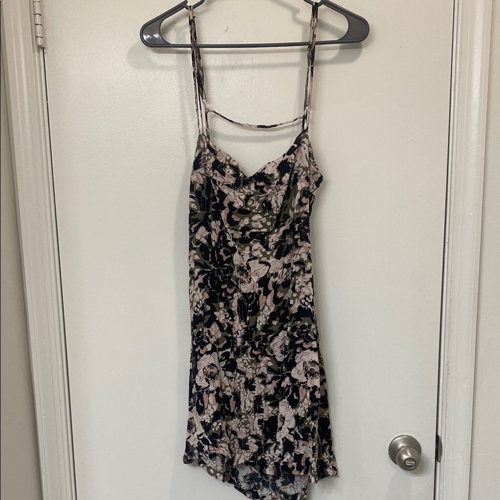 Free People Black and Pink Floral Slip Dress